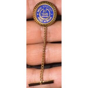 VTG ENAMEL Shield Police Dept Of Nassau 50yrs‎ Of Service Award Tie Chain Pin 2"